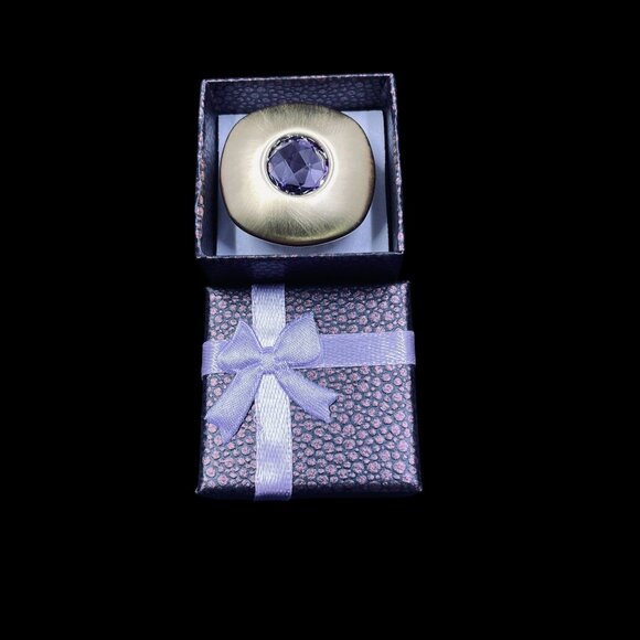 18K Gold Plated Statement Ring Purple Crystal Bold Cocktail Retro Modern Chic - Picture 8 of 8